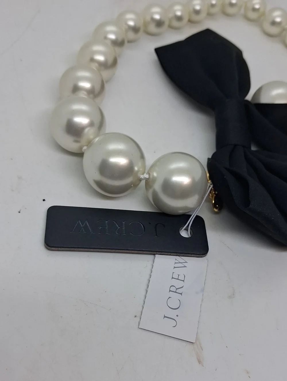 NWT J. Crew Ivory Pearl Necklace with Black Bow Accent